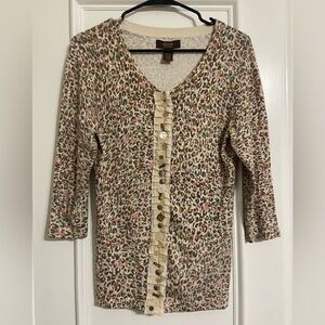 Victor Alfaro women's small button detail animal print cardigan 3/4 sleeve